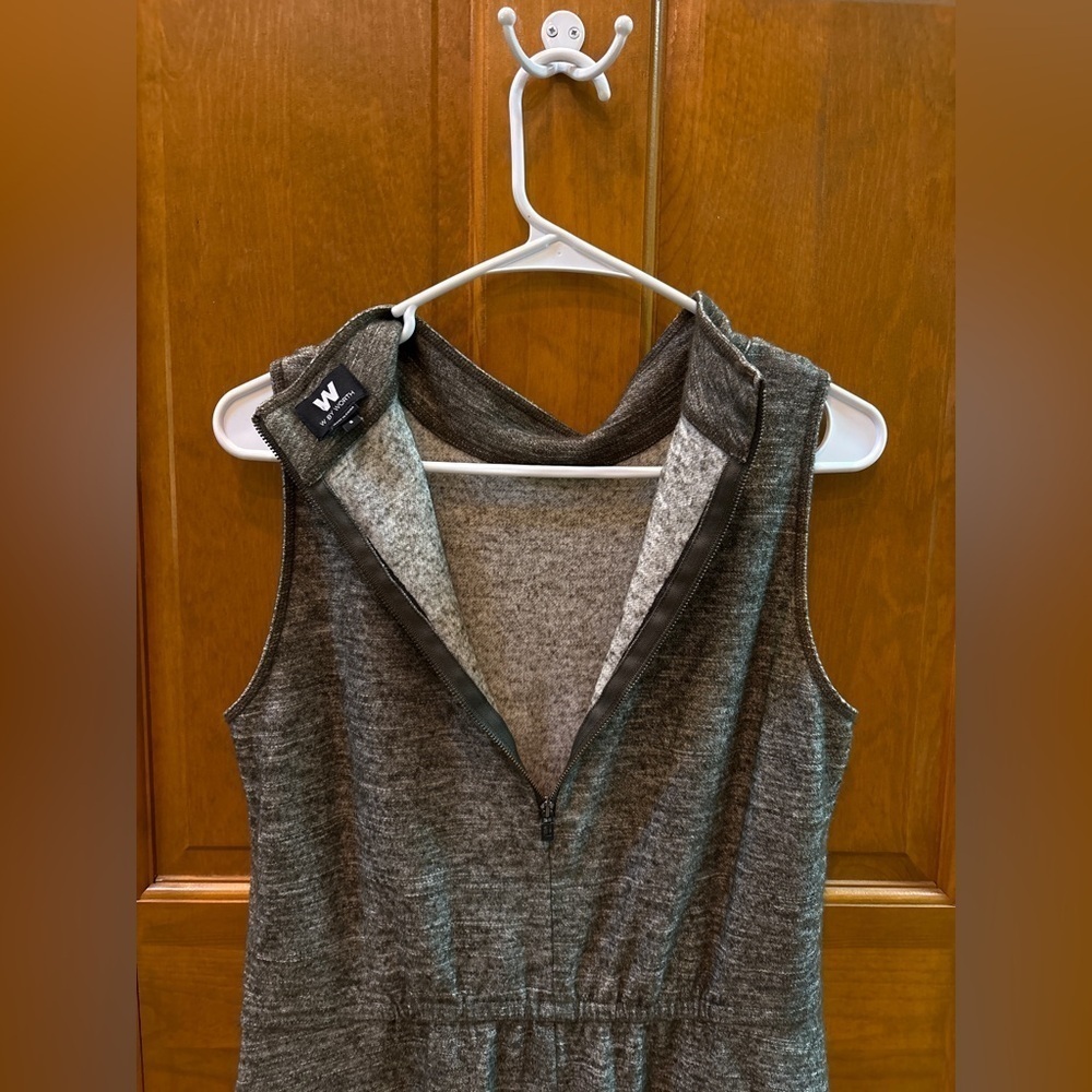 W By Worth Heather Green Sleevless Wool Knit Dress Mock Neck Drawstring Waist - Picture 12 of 13